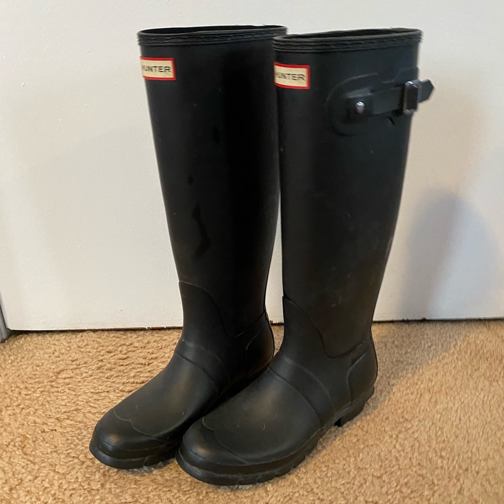 Ladies Matte Black Hunter Rain Boots